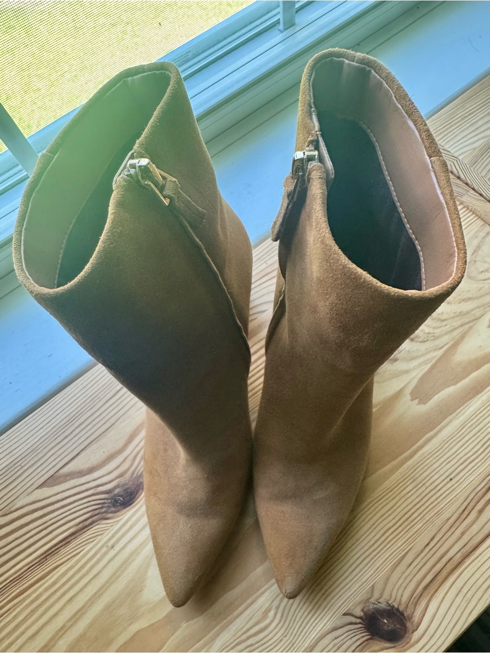 Franco Sarto Brown Suede Pointed-Toe Ankle Boots